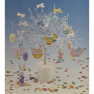 Vintage Festive Easter Tree 10” Wood Ornaments Bows Confetti Good Luck NIB NEW